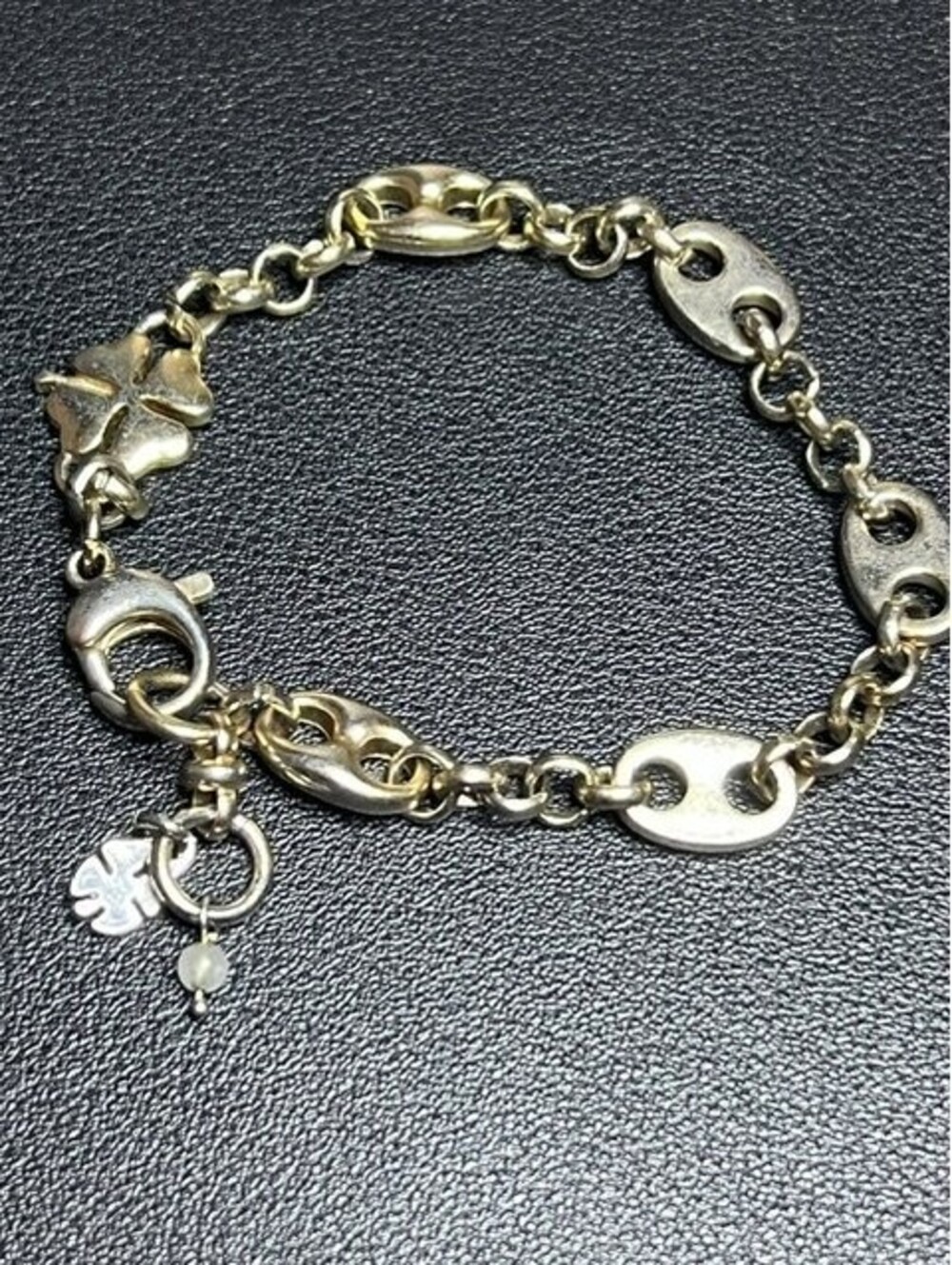B7318 Lucky Brand Mariner Link Chain Bracelet Four Leaf Clover Charm 7.5-8" *